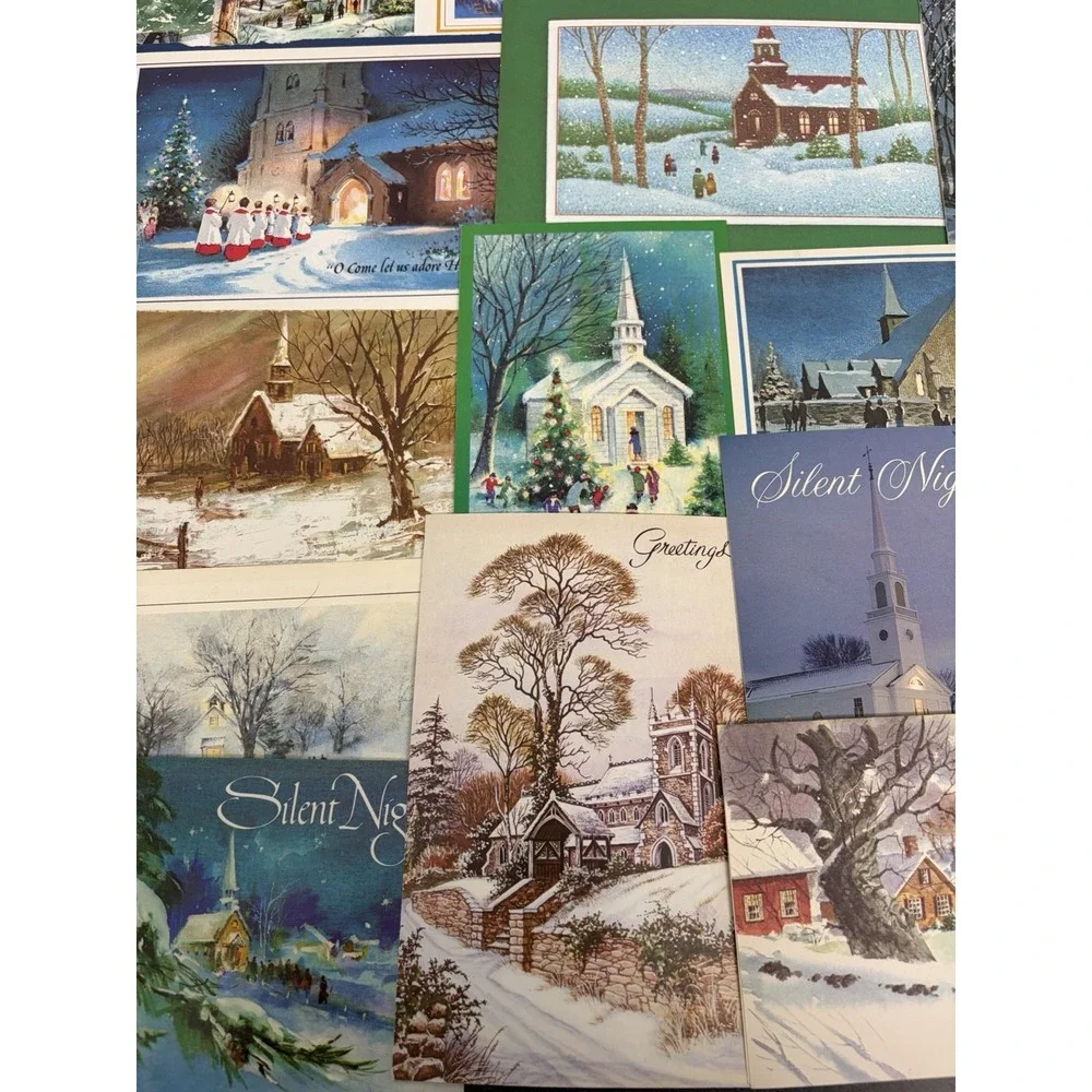 Vintage Christmas Cards Fronts ONLY Churches Cathedrals Scrapbooking Crafts 50+